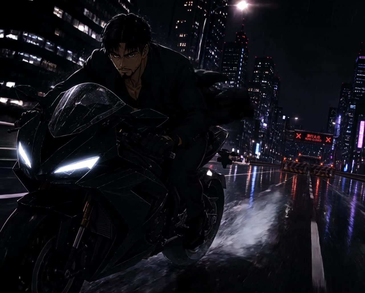 Adam riding through the city