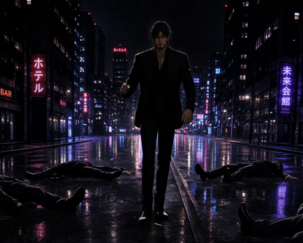 Adam surrounded in the street